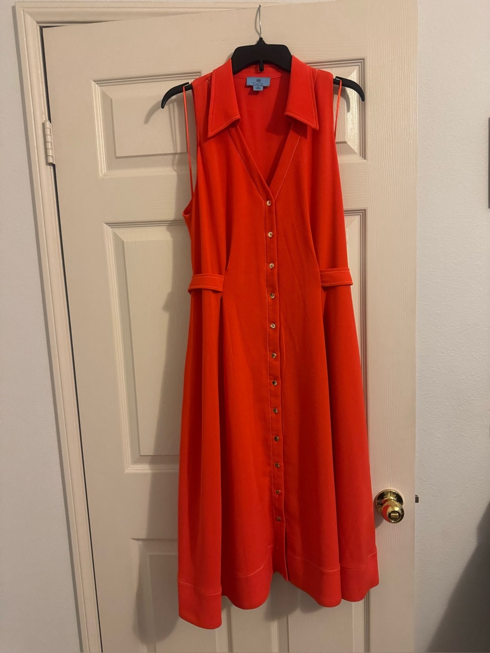 CeCe Bright Orange Sleeveless Button-Front Dress
